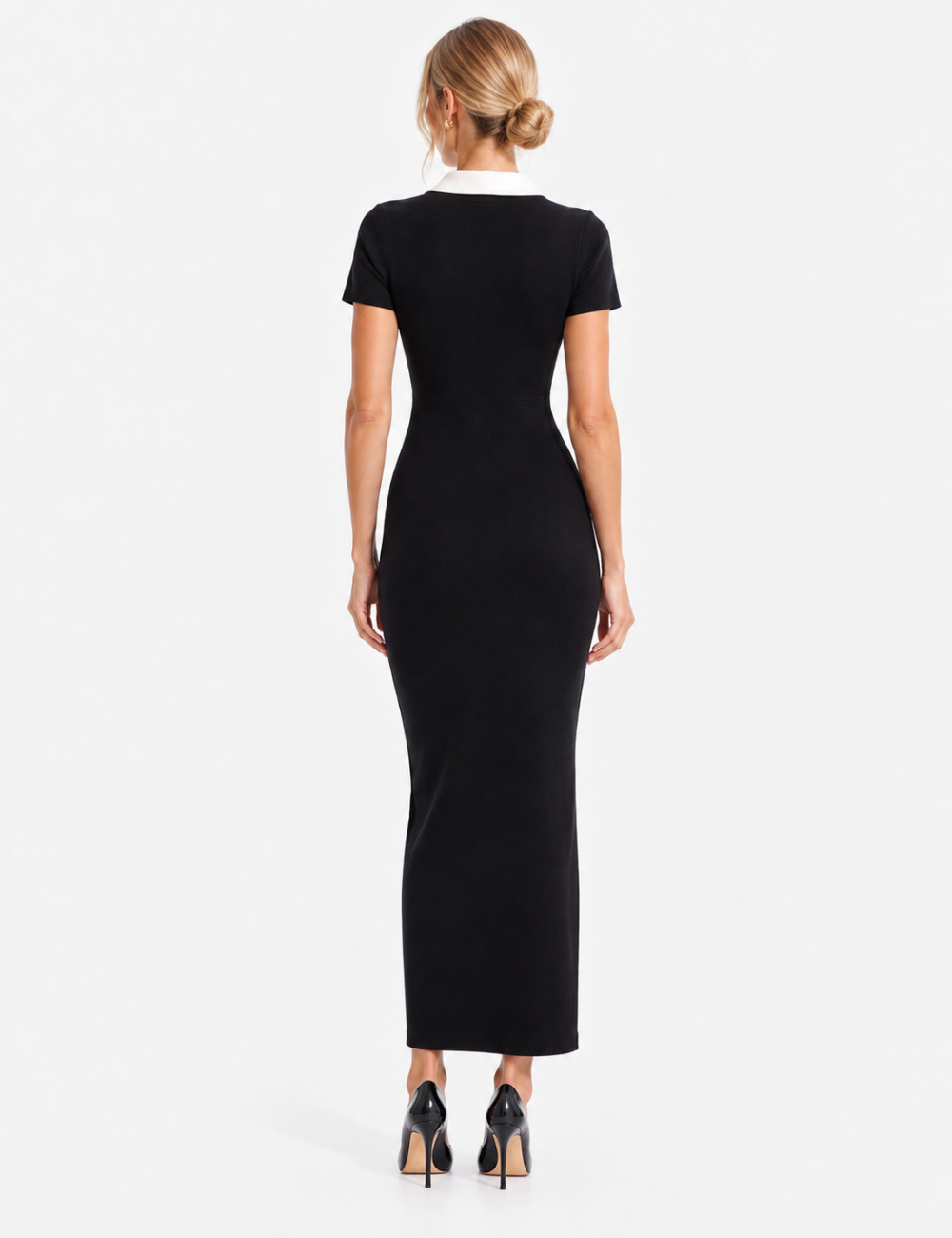 Ladies Polo Collar Button Front Bodycon Maxi Dress