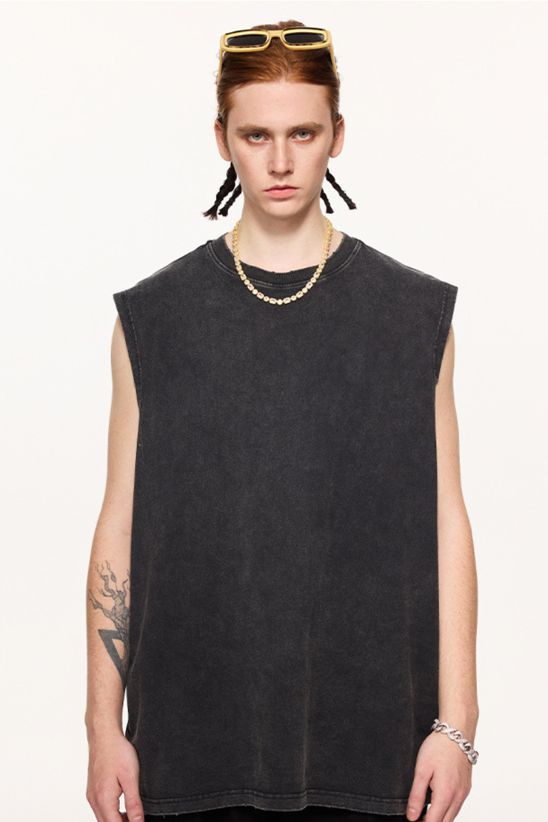 Men's Summer 275g Retro Washed Distressed Tank