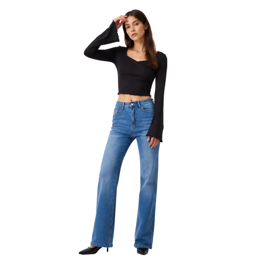 Women's blue stretch straight-leg jeans