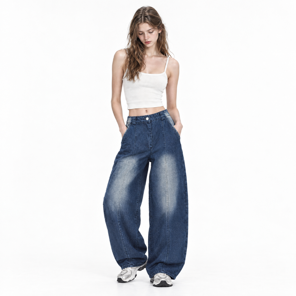 Women's Vintage Washed High Waist Wide Leg Jeans