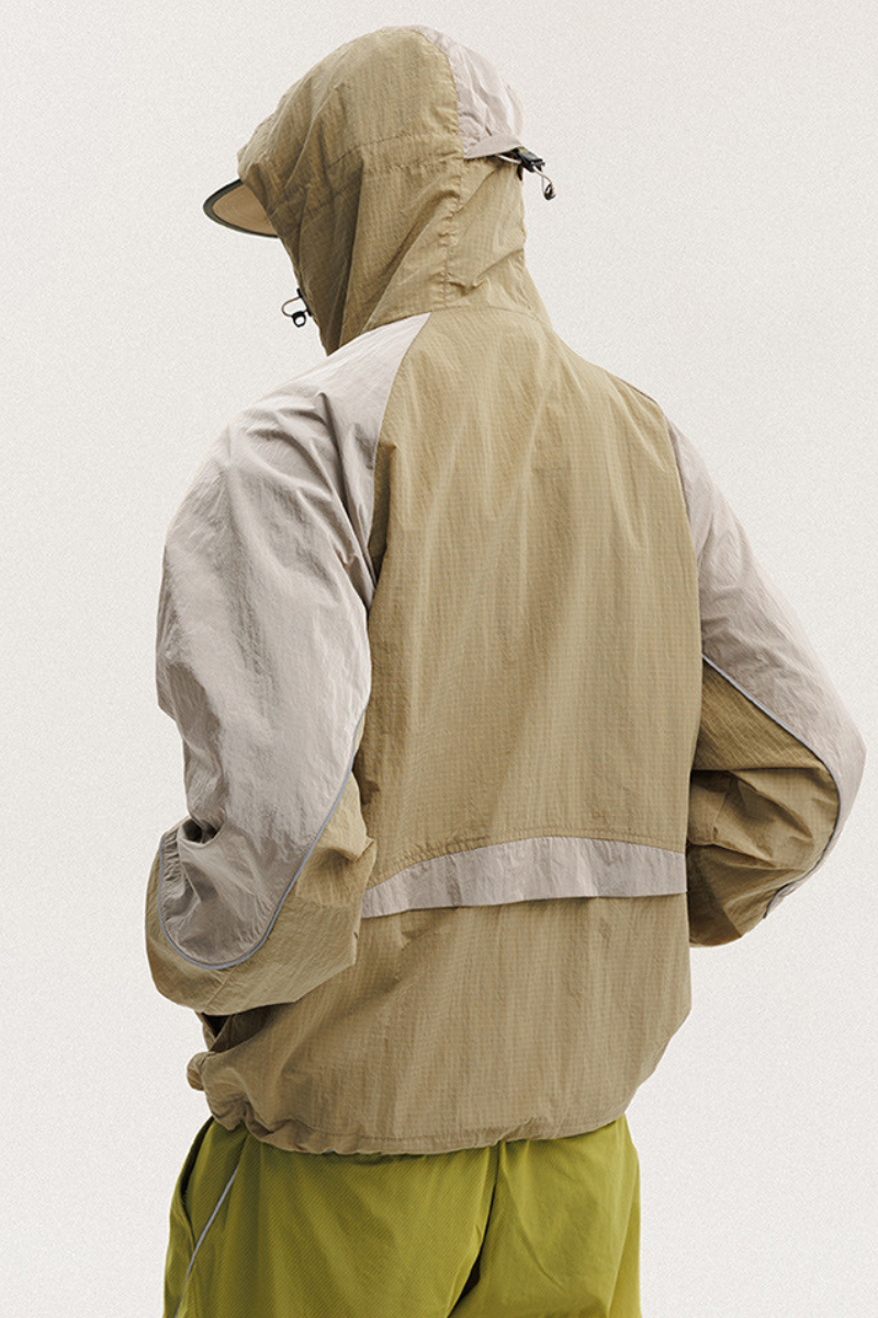 Unisex Retro Colorblock Loose Waterproof Windbreaker Jacket
