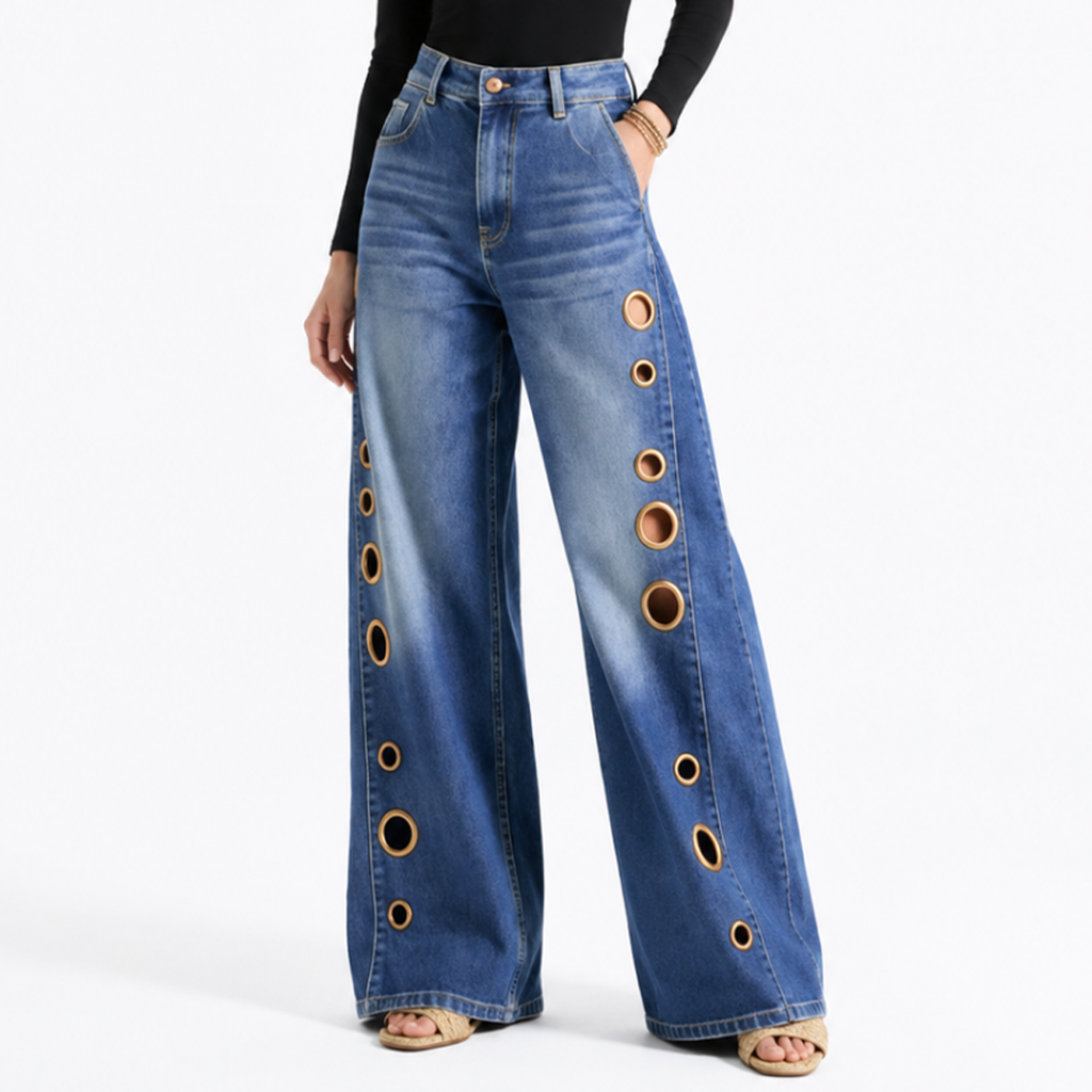 Women's High Waist Retro Non-Stretch Baggy Wide Leg Jeans