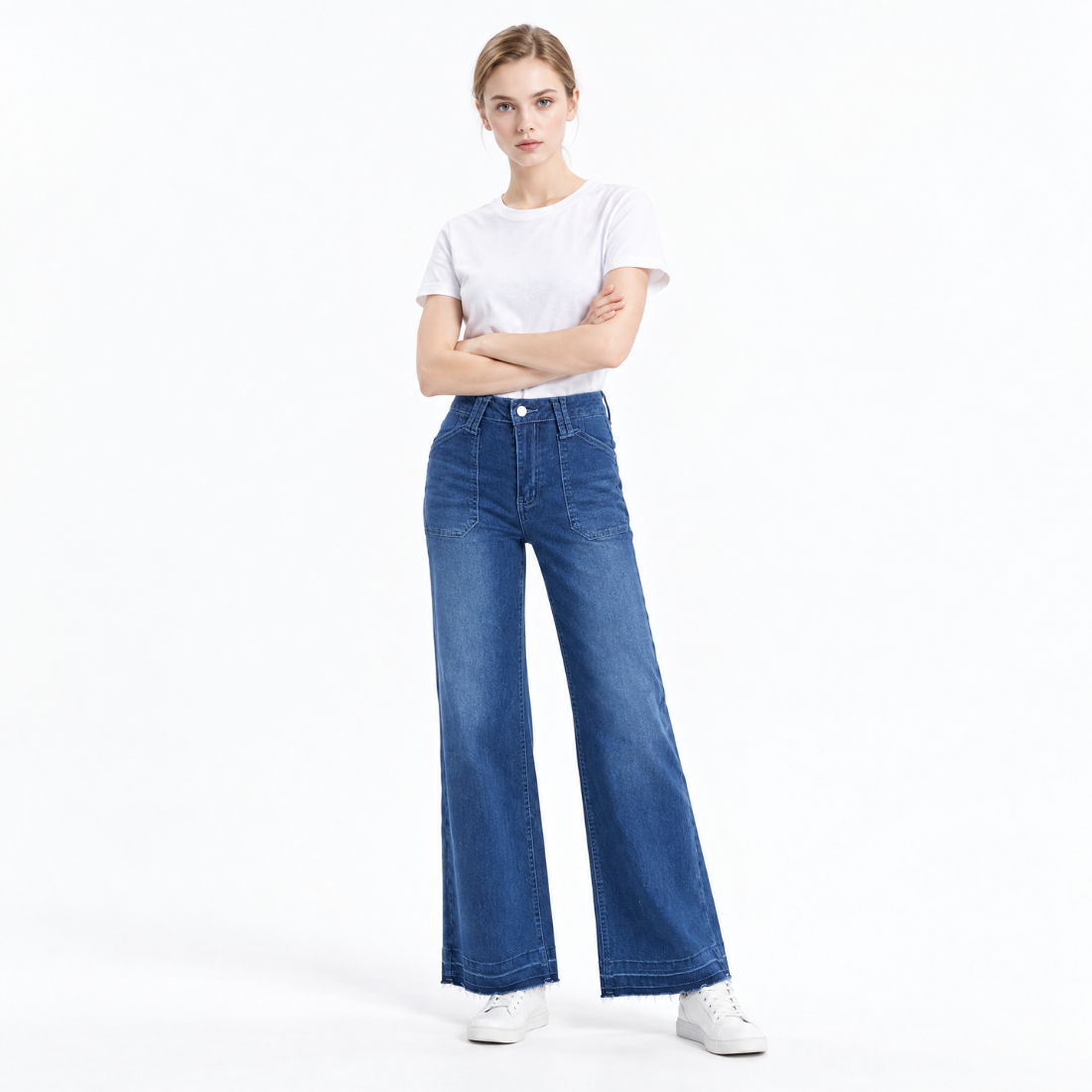 Women's Blue High Waist Wide Leg Jeans