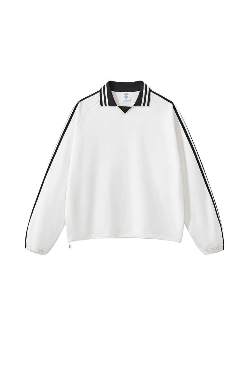 Unisex 380g Cotton Striped Colorblock Collar Sweatshirt