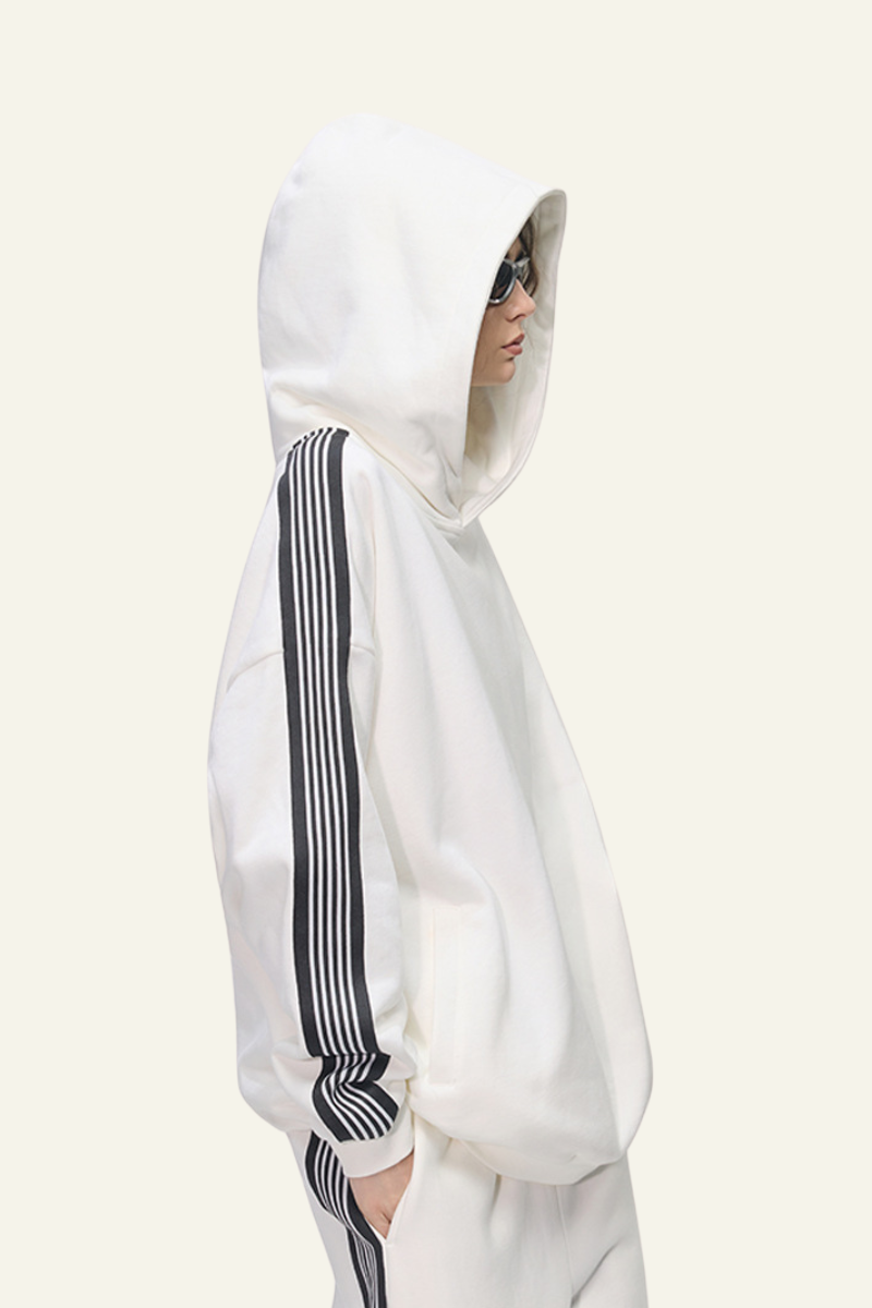 Women's Streetwear Side-Striped Solid Hoodie
