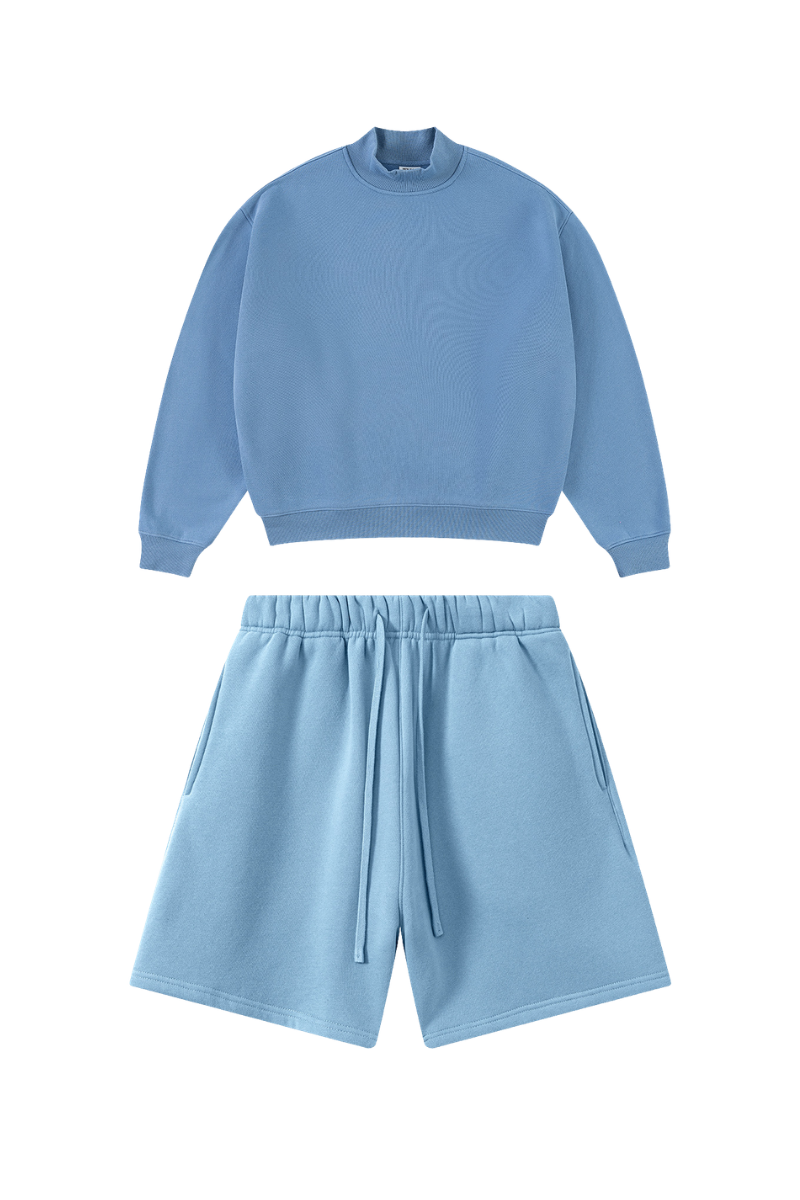 Unisex Fall Clothing Boxy Fleece Mock Neck Straight Set