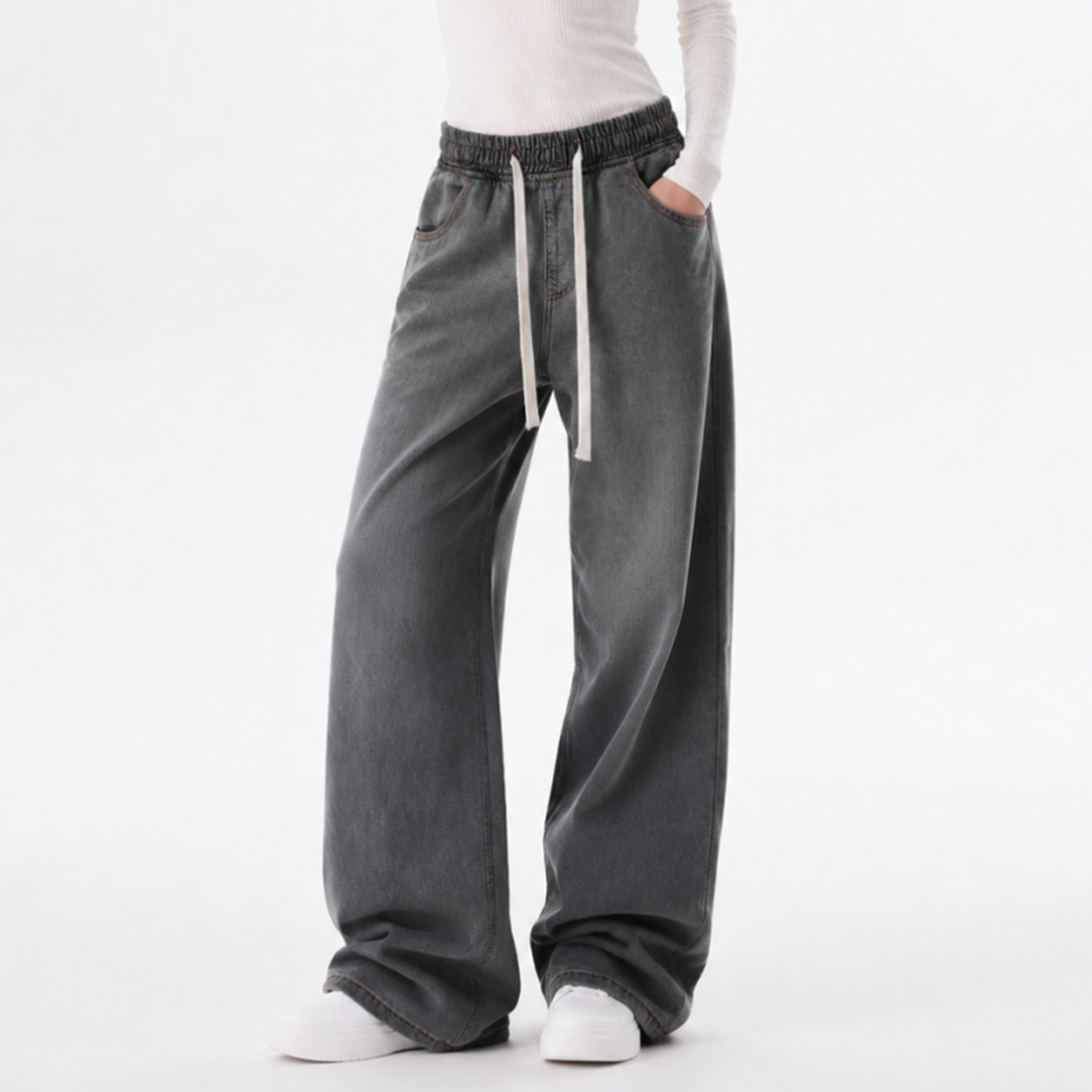 Women's Drawstring Waist Wide Leg Jeans