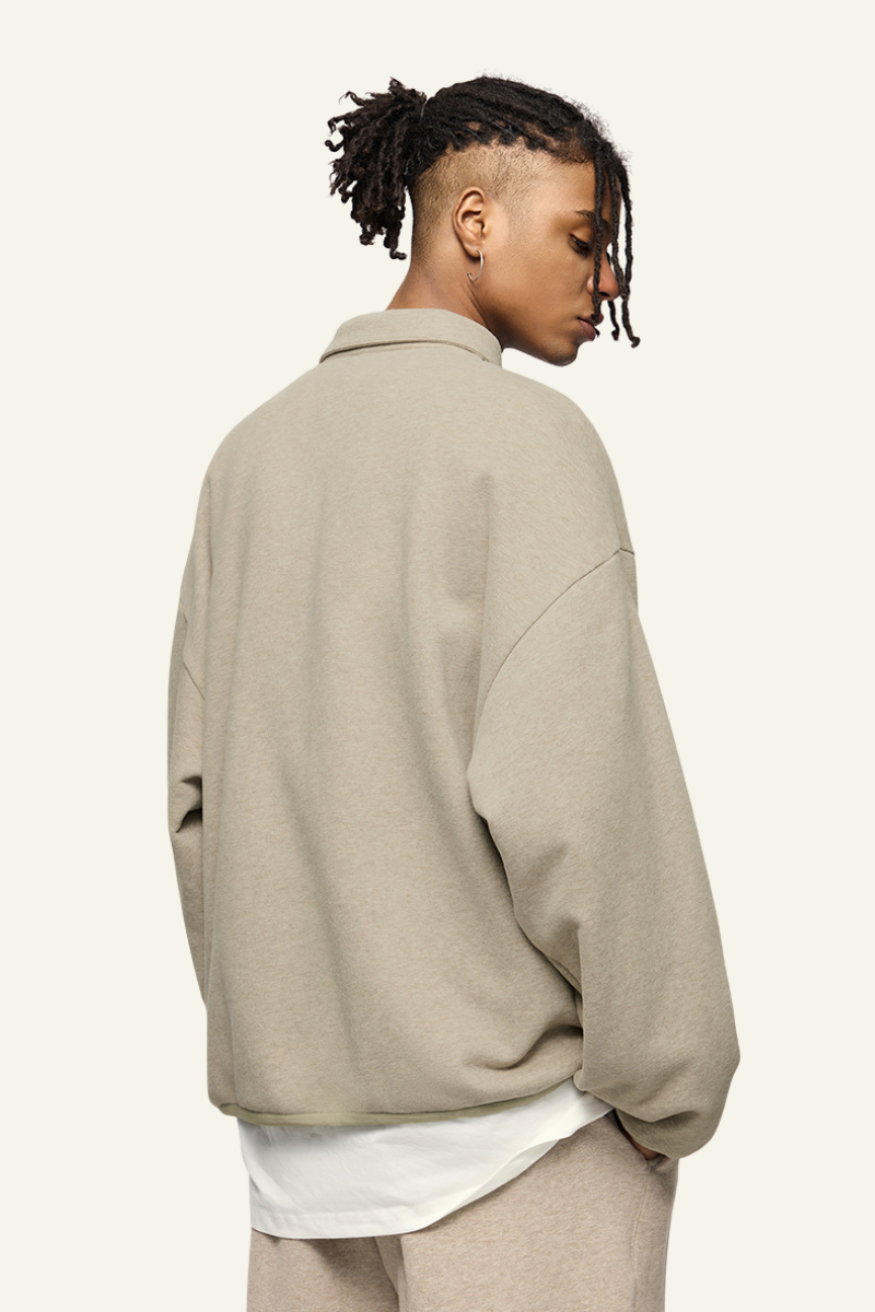 Men's Streetwear Polo Collar Drop Shoulders  Sweatshirt.
