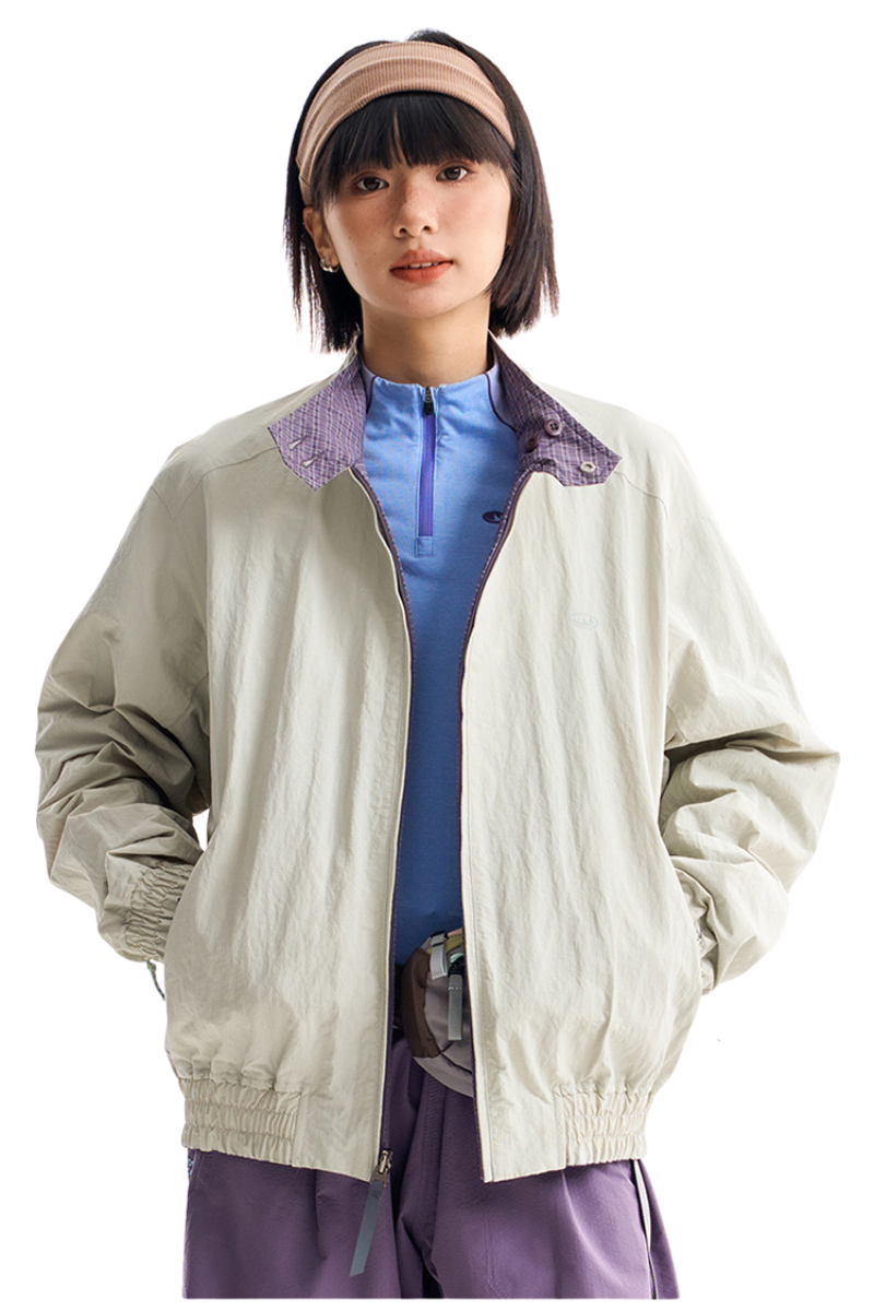 Unisex Retro Plaid StandCollar Loose Reversible Jacket