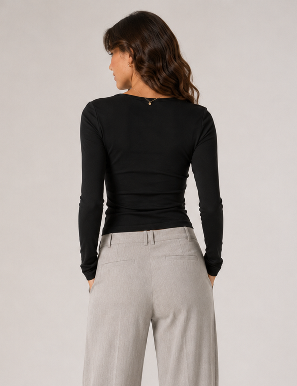 Ladies Elegant Solid Ruched Twist Front Long Sleeve Top