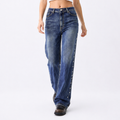Women's High Waist Side Studded Wide Leg Jeans