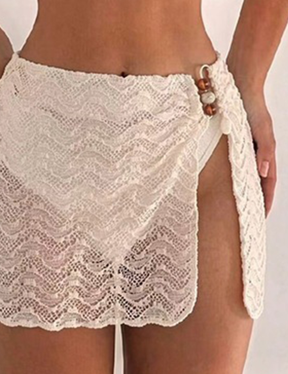 Ladies Halter Neck Lace Trim Bikini Set with Cover Skirt