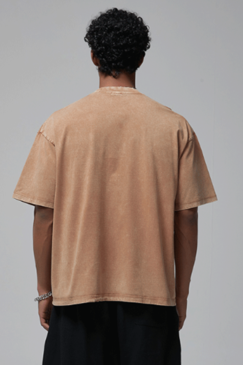 Men's Summer 275g Washed Batik Oversized Small Neck Tee
