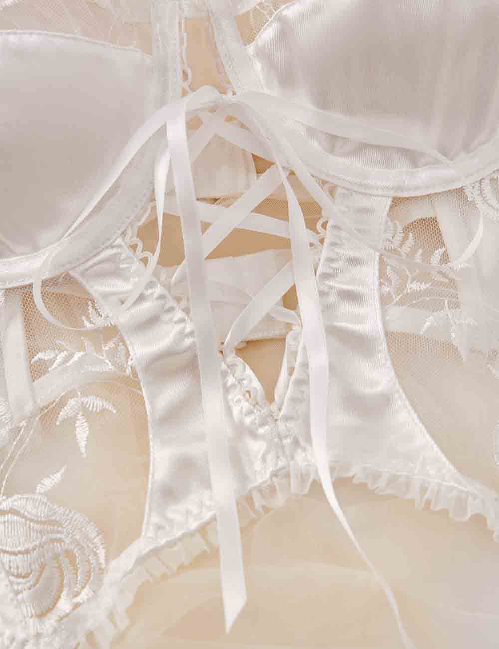Ladies Floral Embroidery See Through 2PCS Lingerie Set 8HF4256