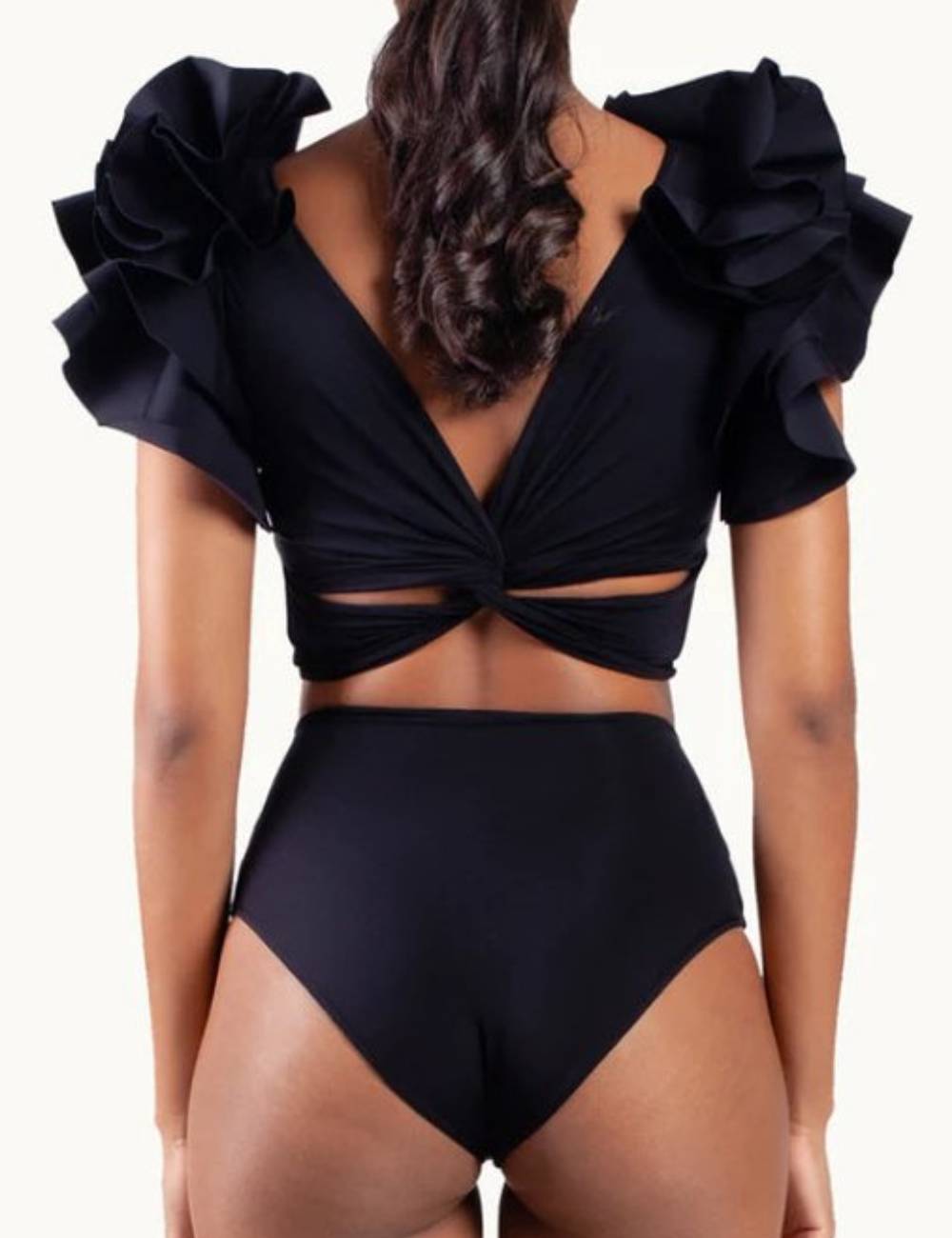 Ruffle Shoulder 2PCS Bikini Set with Salong SKSW40154