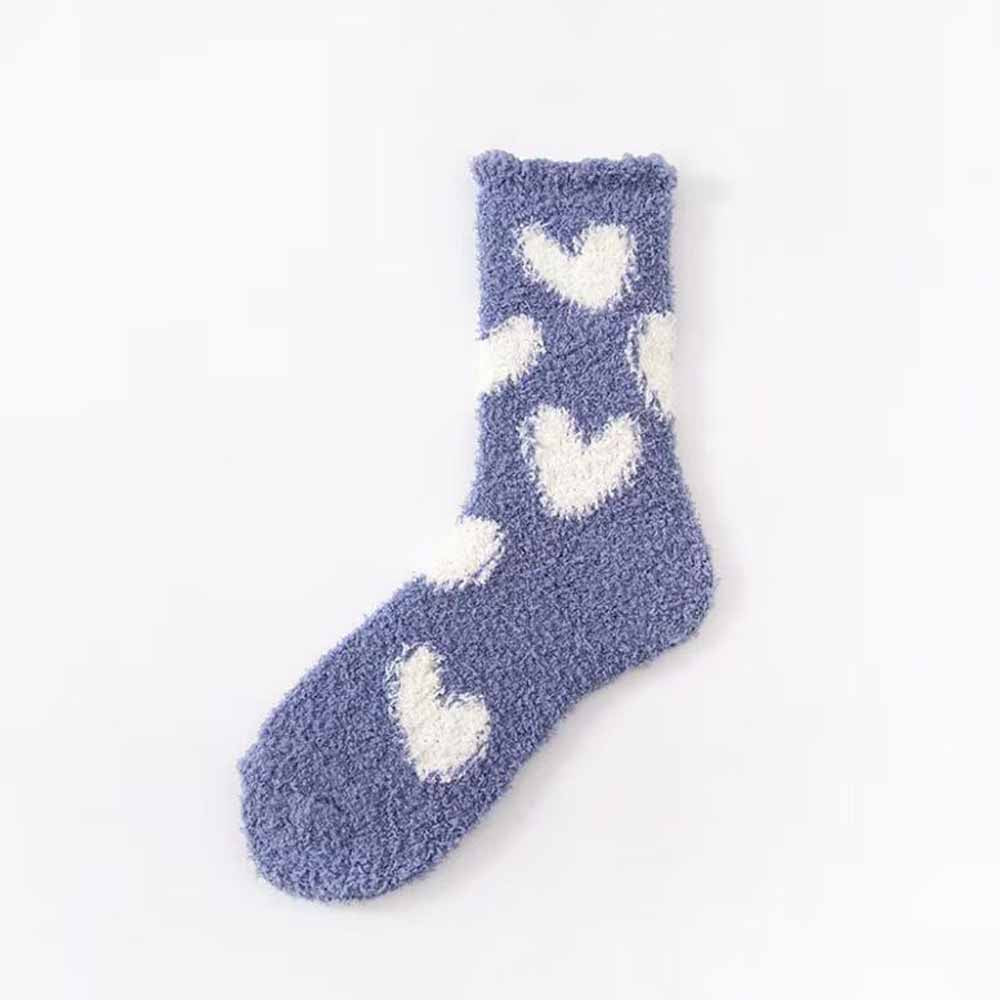 Ladies Valentine Heart Pattern Fuzzy Lounge Slipper Socks