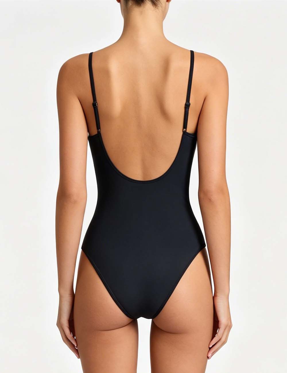 Ladies Solid Color U-Neck Spaghetti Strap One Piece Swimsuit