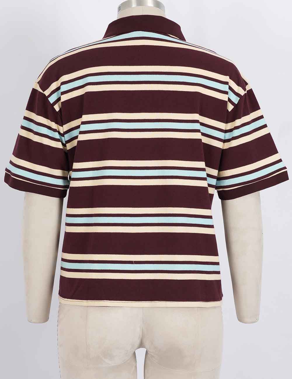 Ladies Striped Polo Collar Short Sleeves T-Shirt Top