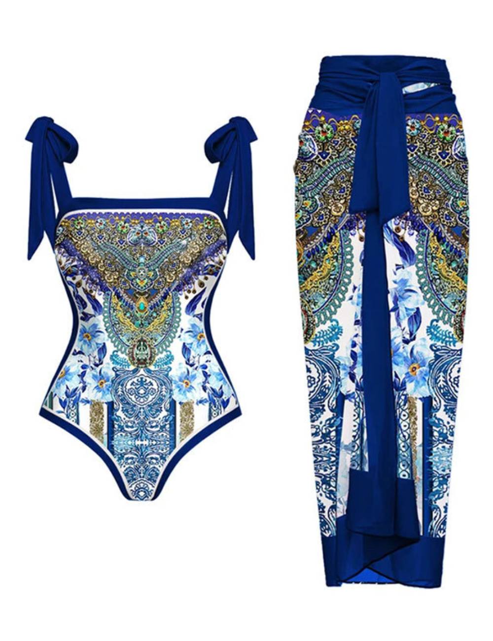 Two Shoulder with Cover One Piece Swimwear SKSW40146