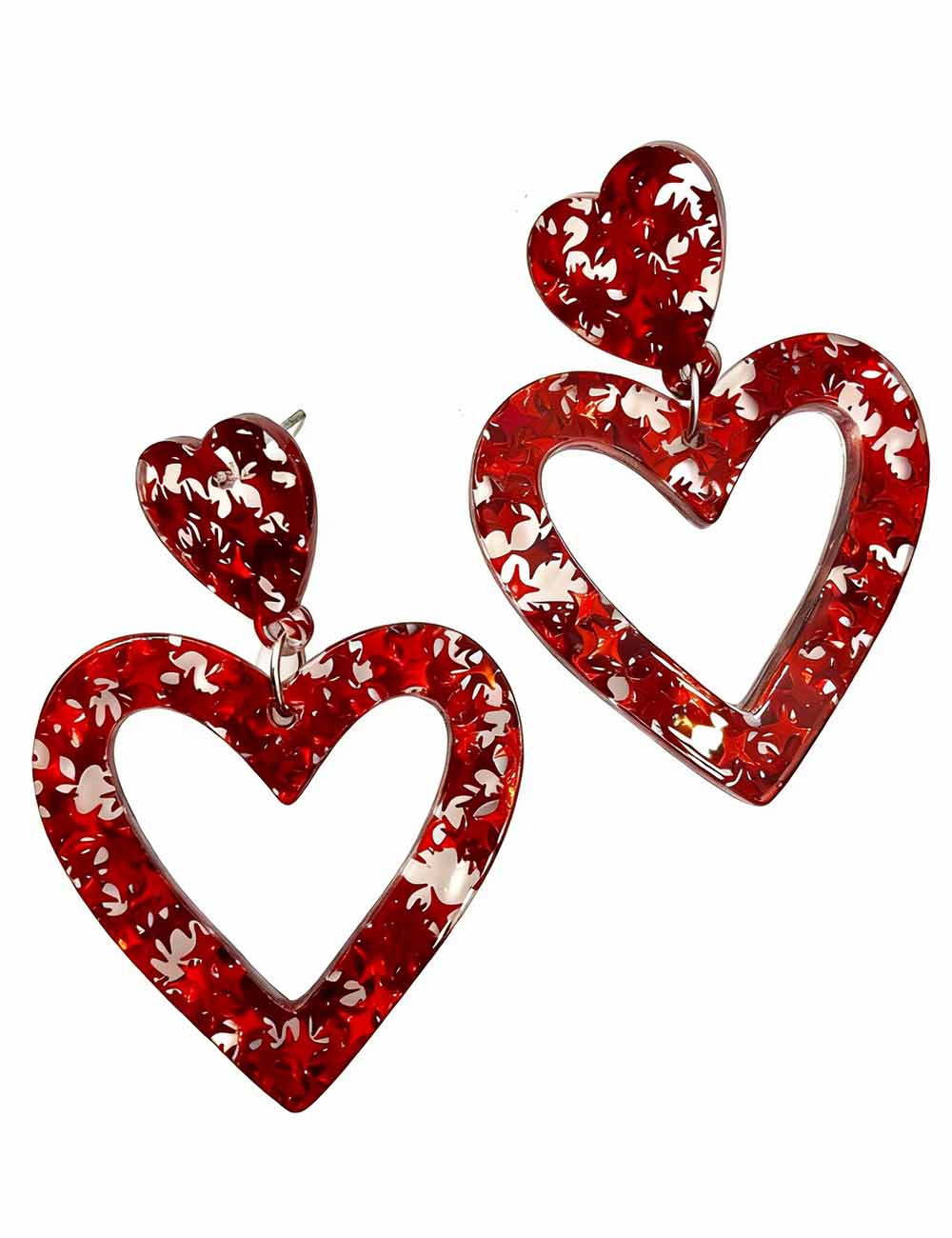Ladies Valentine's Acrylic Double Heart Hollow Pendant Earrings