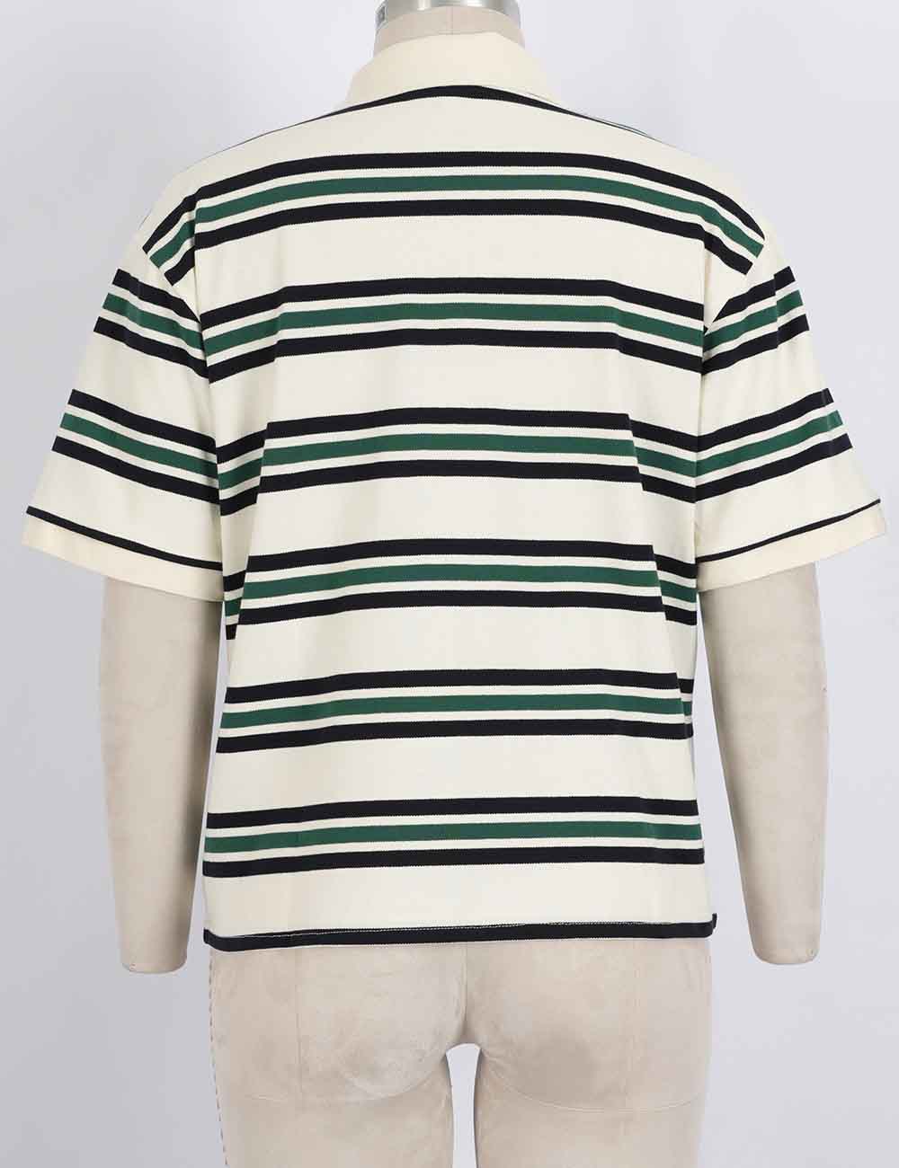 Ladies Striped Polo Collar Short Sleeves T-Shirt Top
