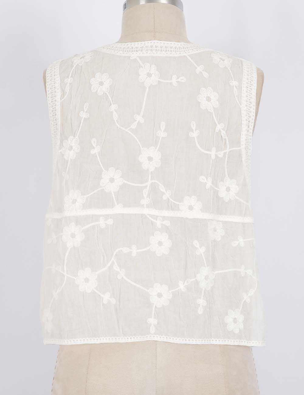 Ladies Boho Floral Embroidered V-Neck Button Front Vest