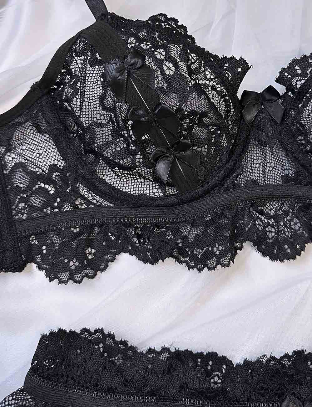 Ladies Floral Lace See Through 3PCS Lingerie Set 8HF1129
