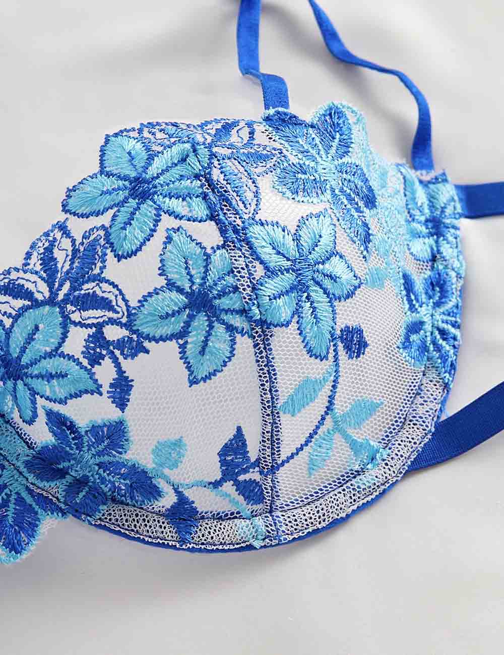Ladies Floral Embroidery See Through 2PCS Lingerie Set 8XX0111