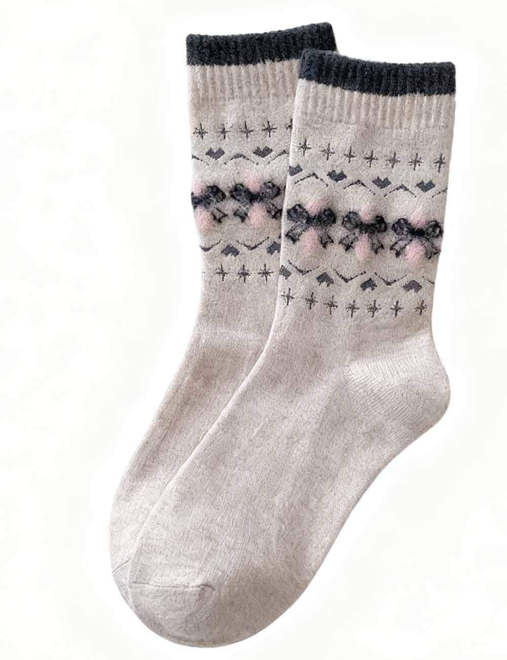 Ladies Cozy Warm Winter Bow Knit Midi Calf Socks