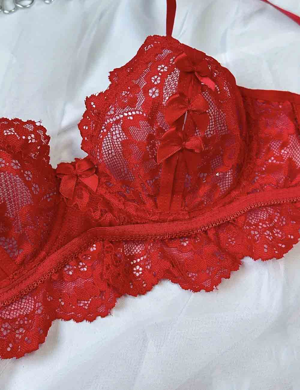 Ladies Floral Lace See Through 3PCS Lingerie Set 8HF1129