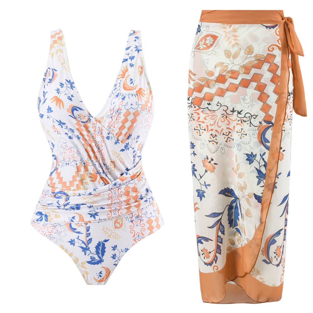 Ladies Print One Piece Swimwear with Cover SKSW40136