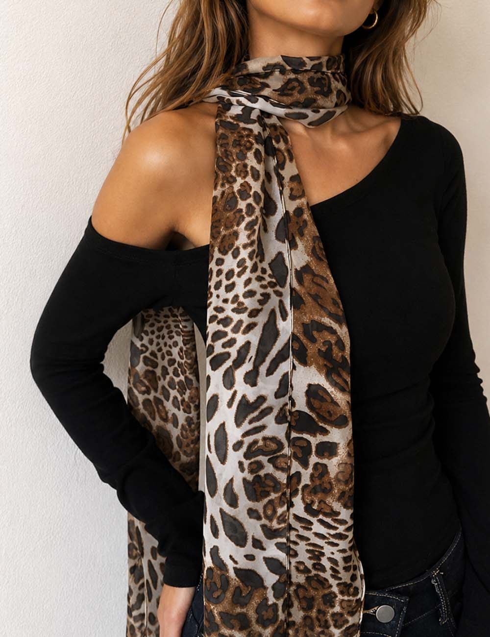 Ladies Leopard Print Chiffon Neck Scarf