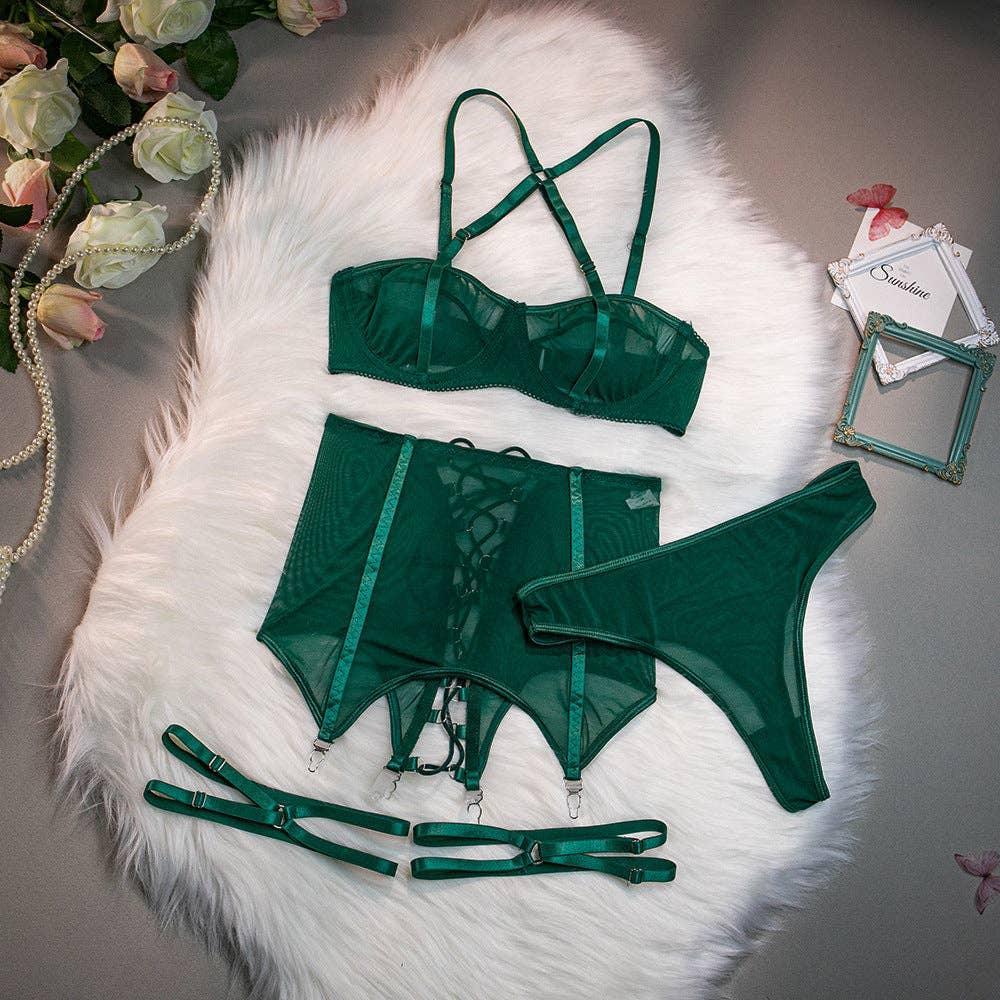 3PCS Bandage Sexy Lingerie Set with Garter Belt
