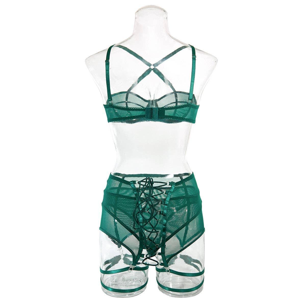 3PCS Bandage Sexy Lingerie Set with Garter Belt