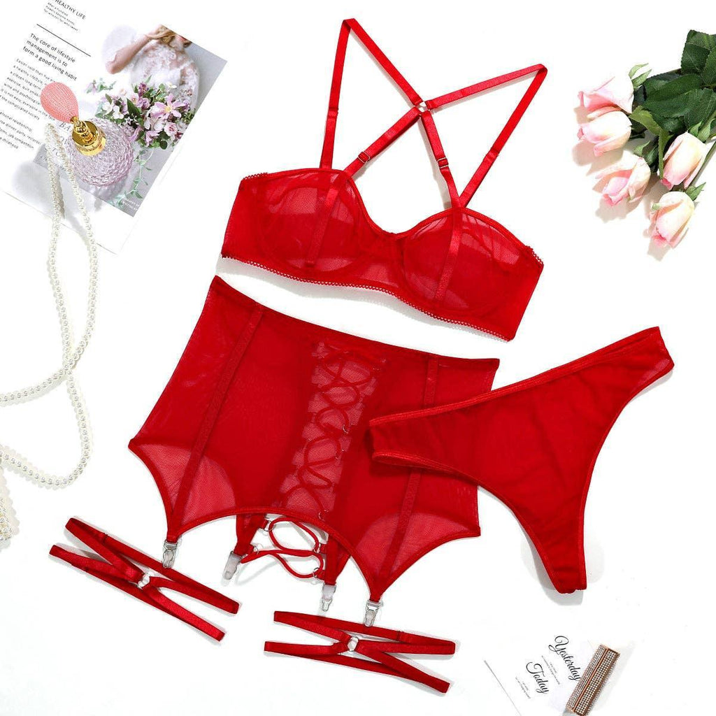 3PCS Bandage Sexy Lingerie Set with Garter Belt