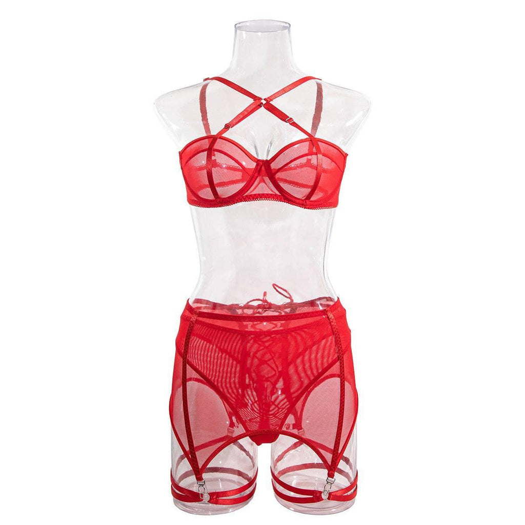 3PCS Bandage Sexy Lingerie Set with Garter Belt