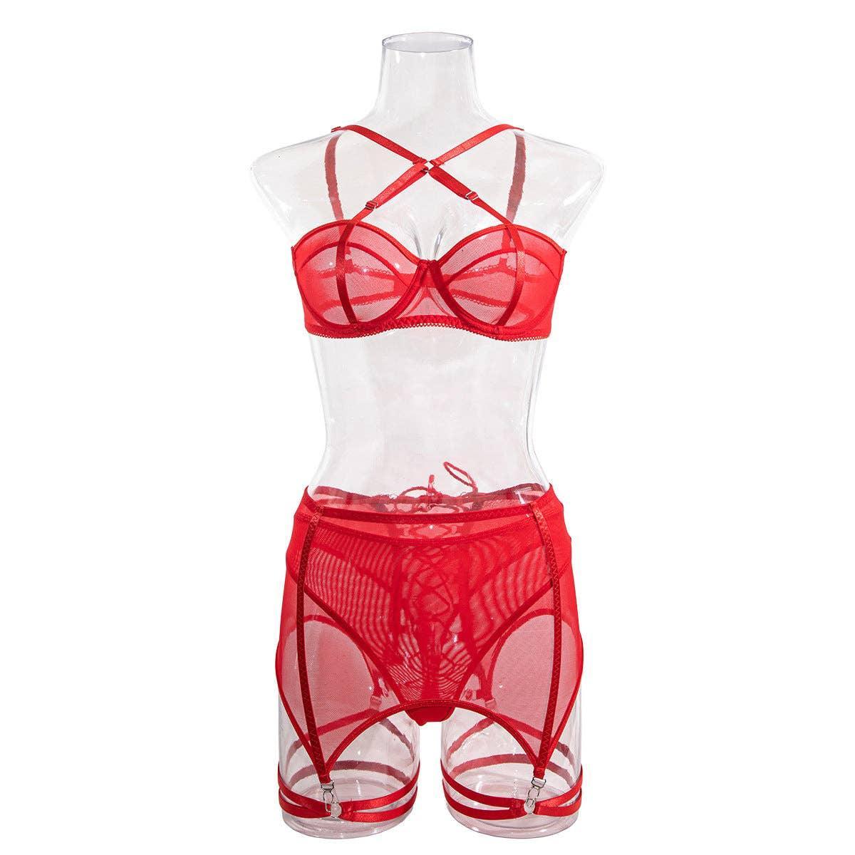 3PCS Bandage Sexy Lingerie Set with Garter Belt