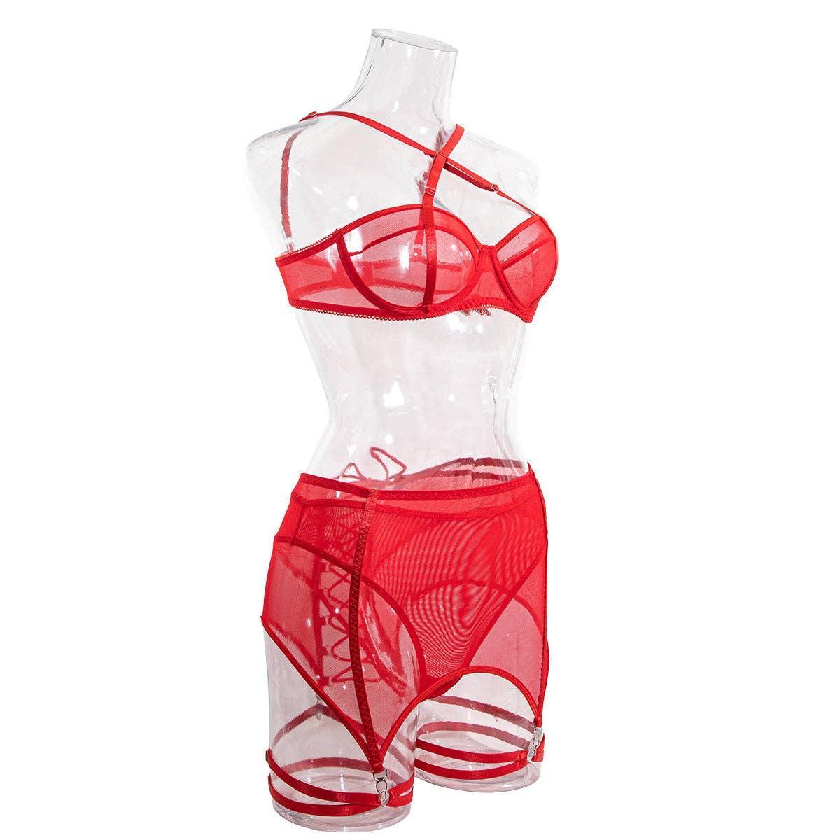3PCS Bandage Sexy Lingerie Set with Garter Belt