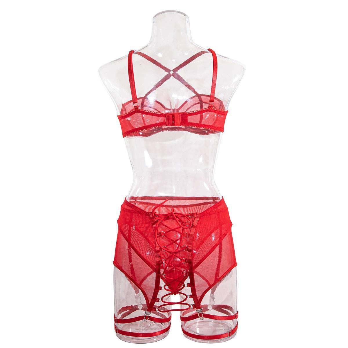 3PCS Bandage Sexy Lingerie Set with Garter Belt