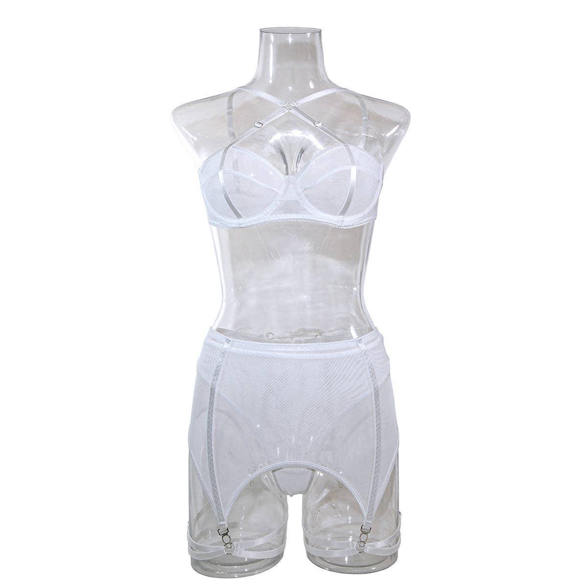3PCS Bandage Sexy Lingerie Set with Garter Belt