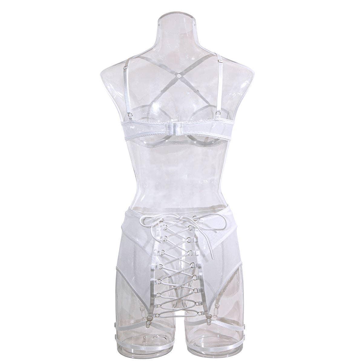 3PCS Bandage Sexy Lingerie Set with Garter Belt