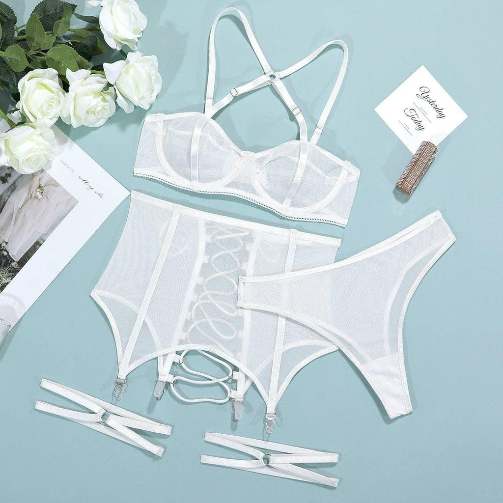 3PCS Bandage Sexy Lingerie Set with Garter Belt