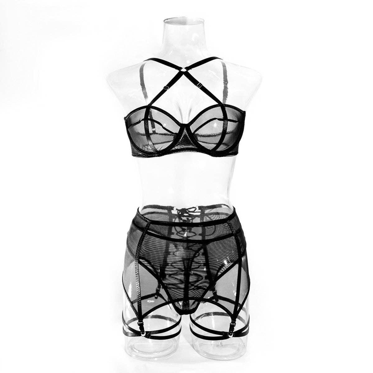 3PCS Bandage Sexy Lingerie Set with Garter Belt