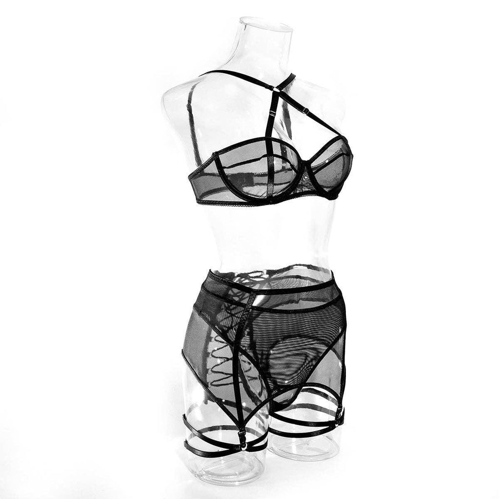 3PCS Bandage Sexy Lingerie Set with Garter Belt