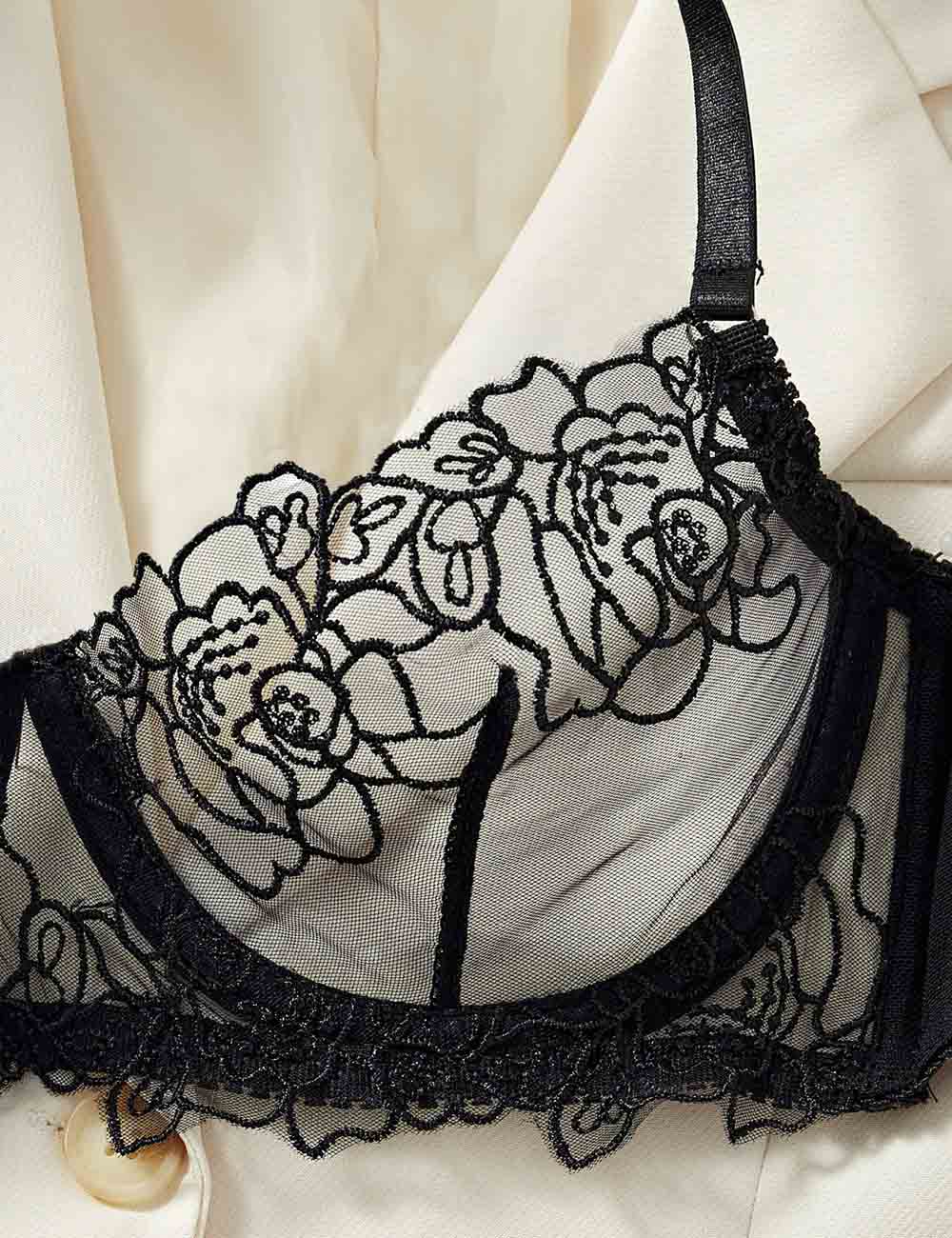 Ladies Floral Embroidery See Through 2PCS Lingerie Set 8XY6138
