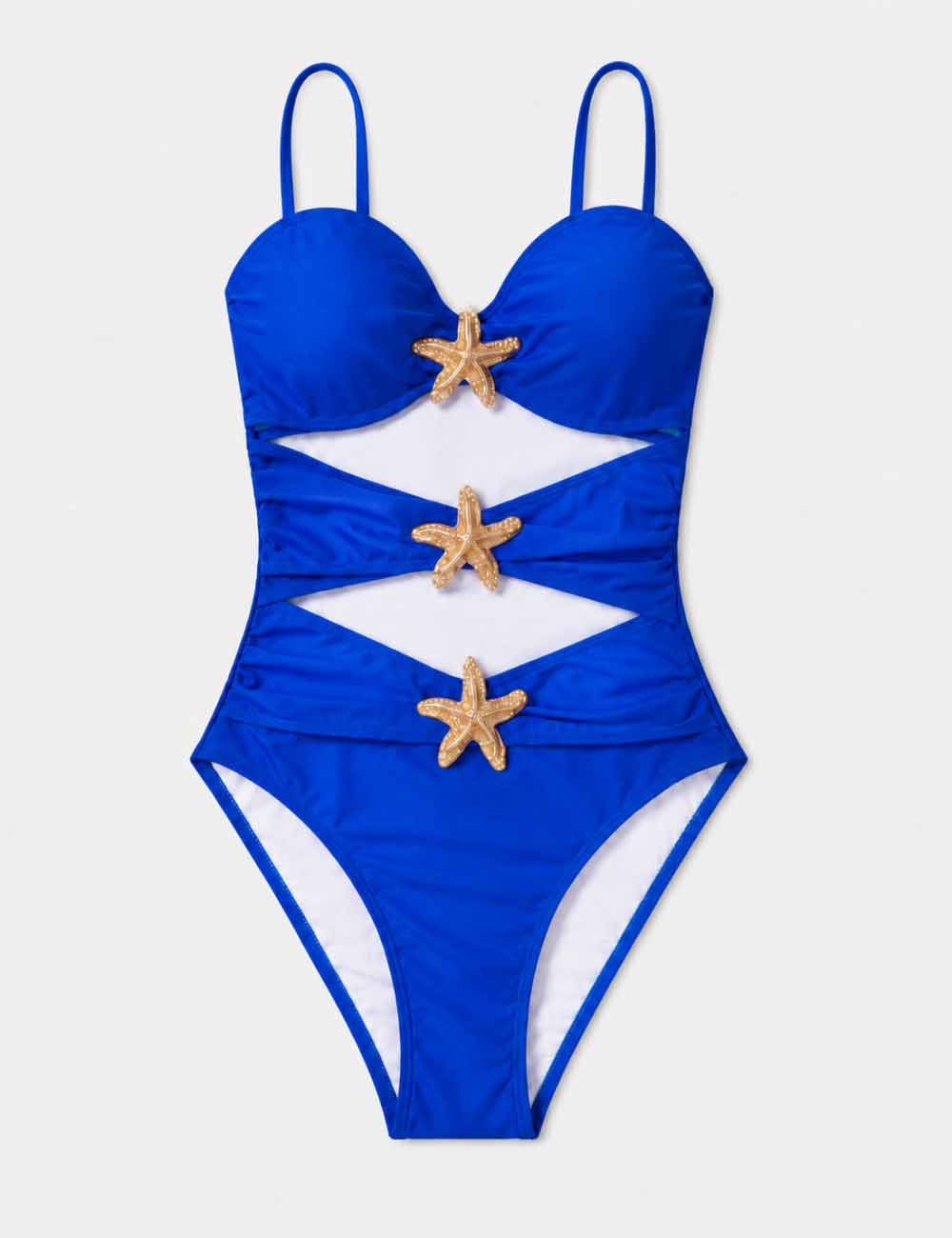 Ladies Gold Starfish Embellishment One Piece Swimsuit