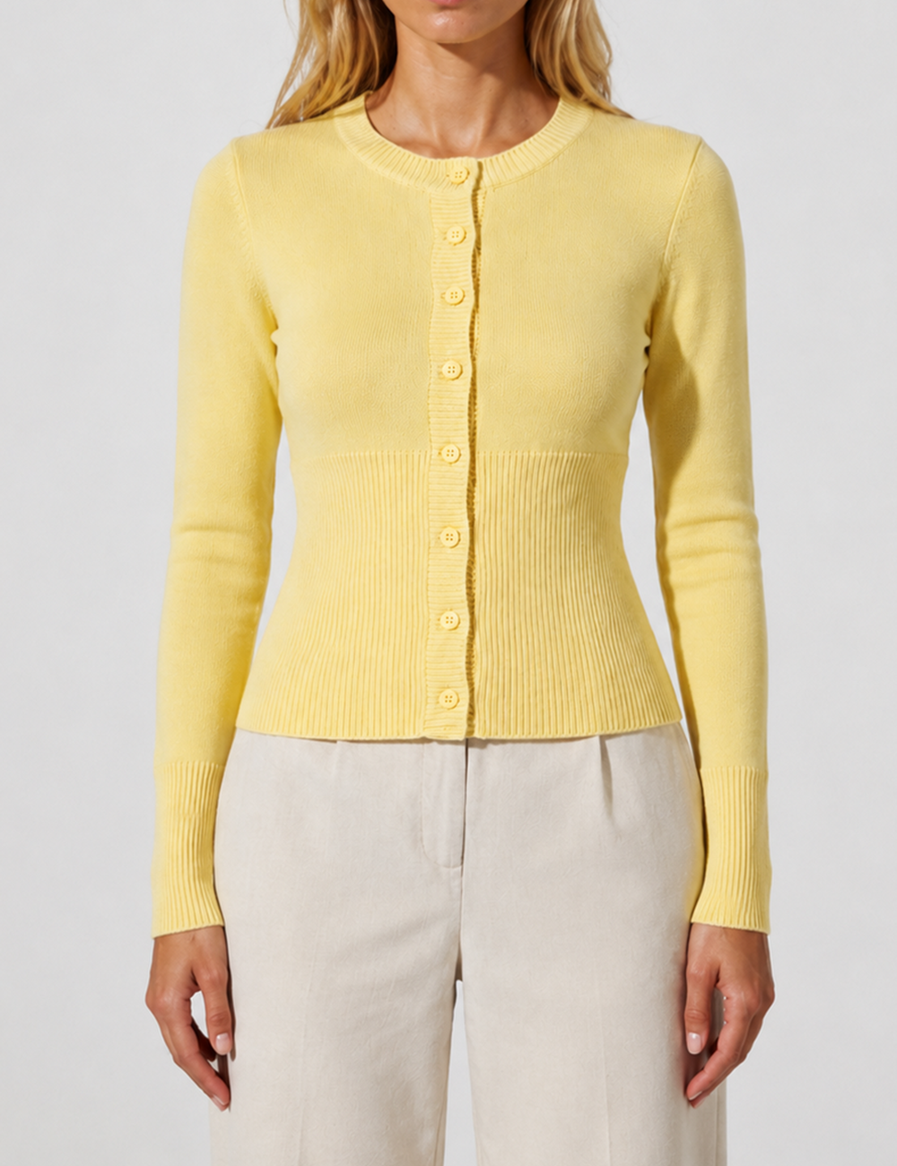 Ladies Button Front Ribbed Knit Cardigan