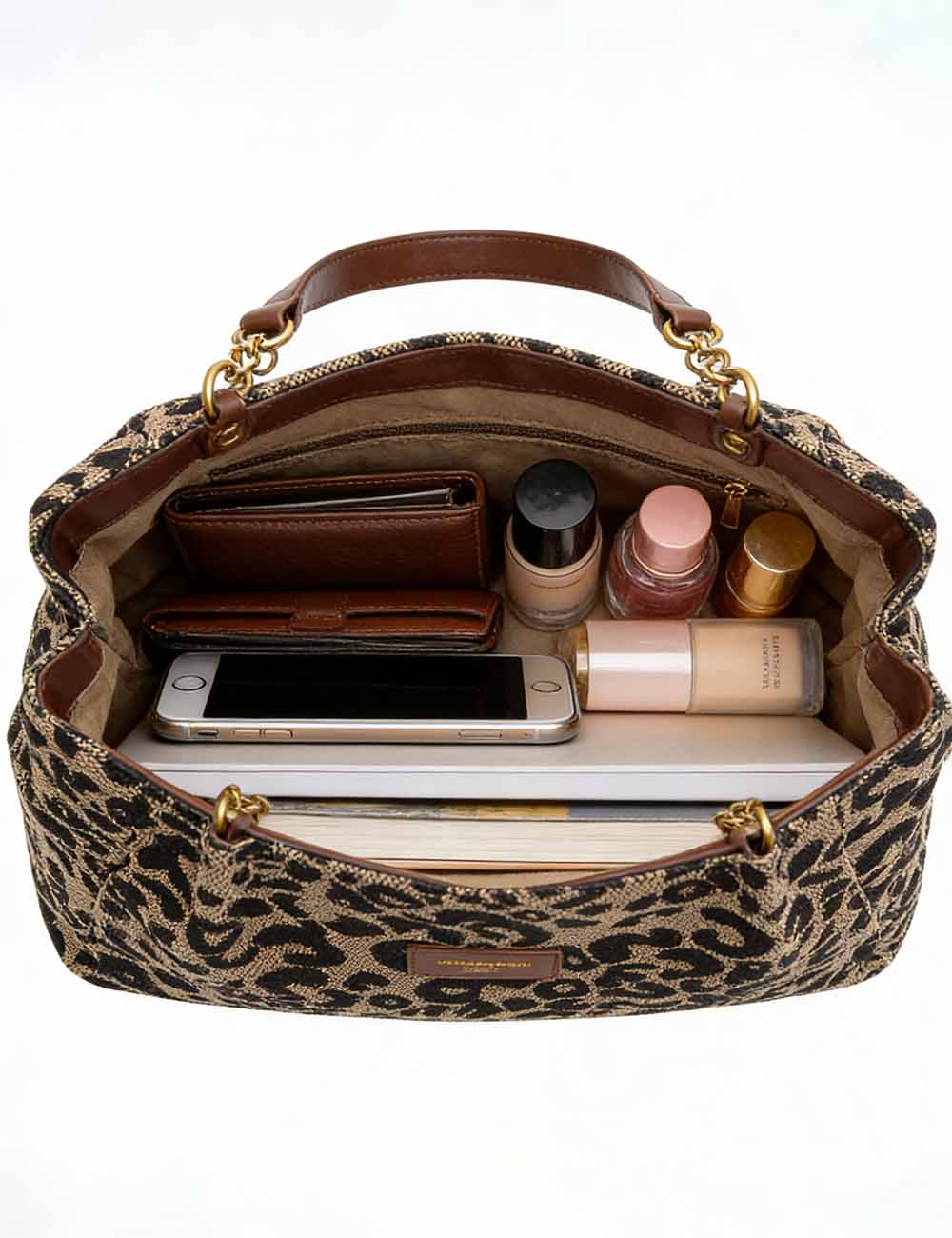 Ladies Vintage Leopard Chain Canvas Shoulder Tote Bag