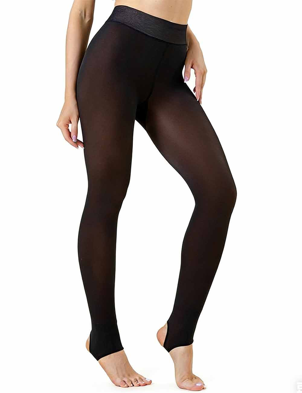 Ladies 220g Fleece Lined Fake Sheer Winter Warm Stirrup Tights