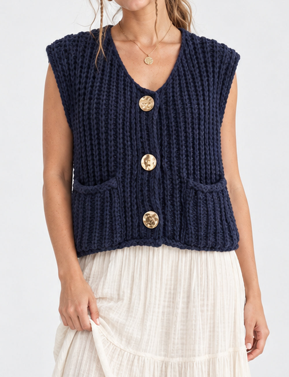 Ladies Chunky Open Knit Sweater Vest